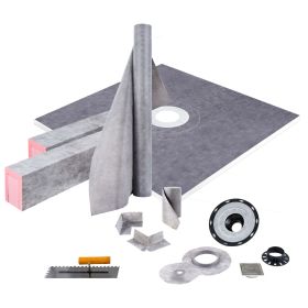 Shower Curb Kit, 48"x48" Watertight Shower Curb Overlay with 4" PVC Central Bonding Flange, 4" Stainless Steel Grate