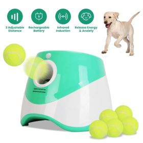 Automatic Dog Ball Launcher Included 6 Tennis Balls Dog With 3 Adjustable Launch Distance Interactive Ball Thrower Fetch Machine For Small Medium (Accesories: Green)