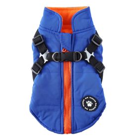 Chest Strap Jacket Cotton-padded Coat (Accesories: DZ227 Blue-XS)