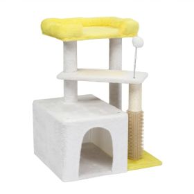 27.5in Cat Tree, Multi-level Cat Tower With Cat Scratching Post And Pad, Cozy Cat Condo, Padded Top Bed For Kittens And Indoor Cats, Yellow & Whi (Accesories: Defaulttitle)